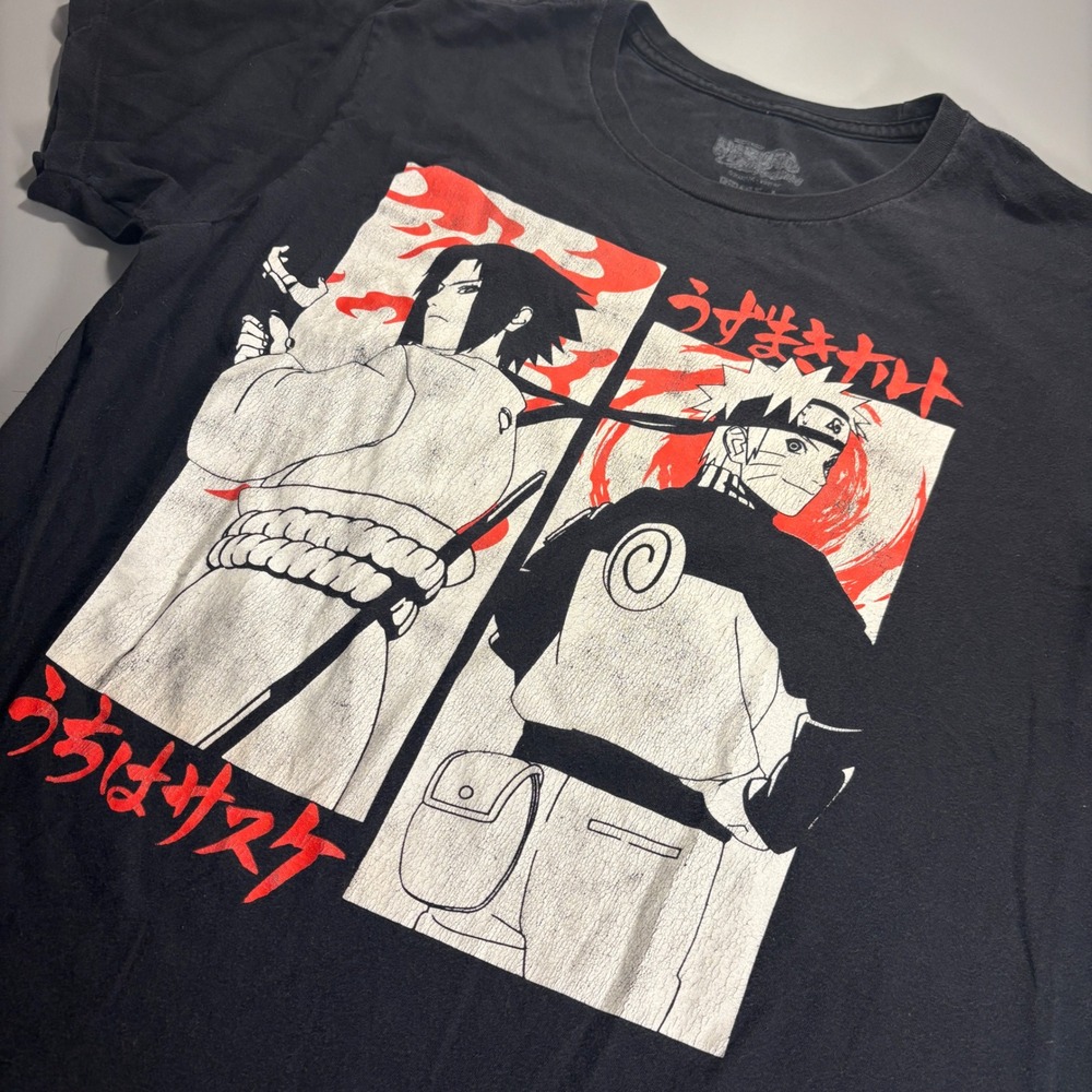 Naruto Shippuden USA Made T-Shirt‎ Sasuke Uzumaki Graphic Tee Black Large
